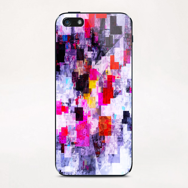 vintage psychedelic geometric square pixel pattern abstract in pink red blue purple iPhone & iPod Skin by Timmy333