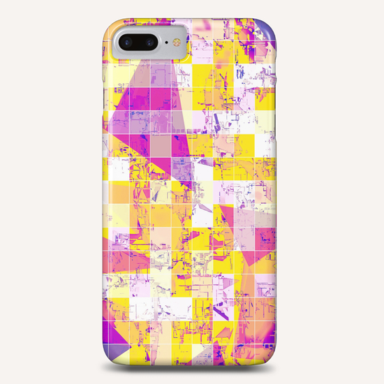 geometric square and triangle pattern abstract in pink yellow blue Phone Case by Timmy333