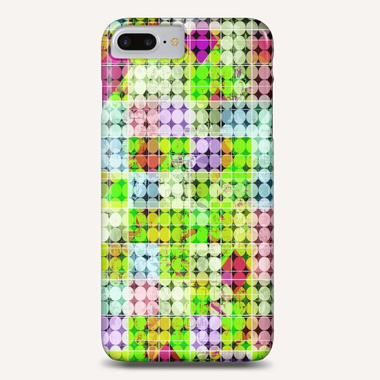 geometric square and circle pattern abstract in green pink Phone Case by Timmy333