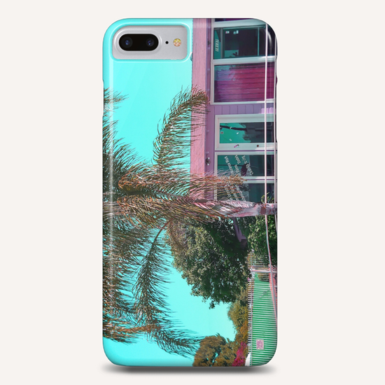 pink building in the city with palm tree and blue sky Phone Case by Timmy333