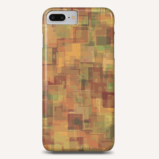 vintage psychedelic geometric square pattern abstract in brown and green Phone Case by Timmy333