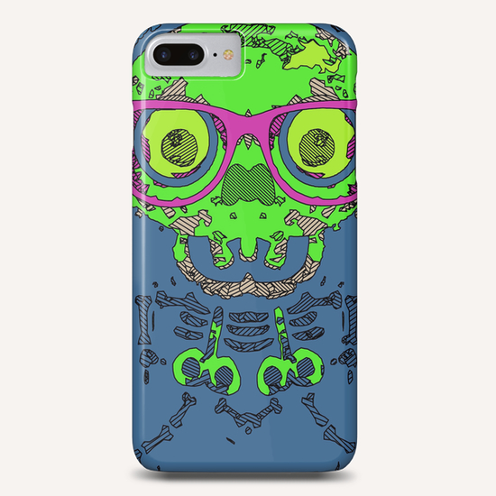 green funny skull art portrait with pink glasses and blue background Phone Case by Timmy333