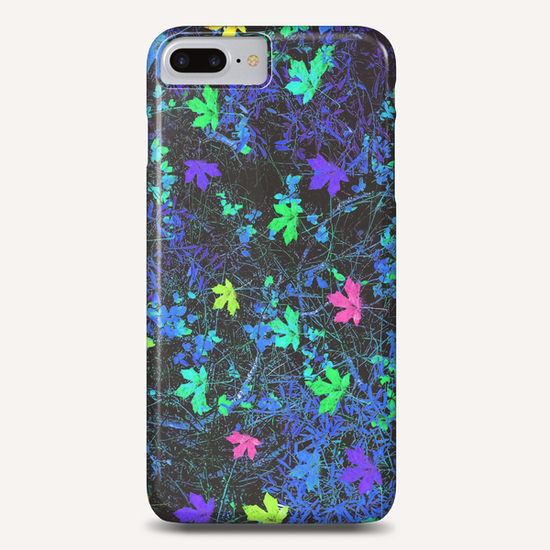 maple leaf in pink green purple blue yellow with blue creepers plants background Phone Case by Timmy333