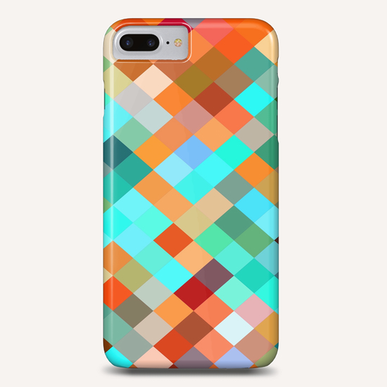 geometric square pixel pattern abstract in blue orange yellow brown green Phone Case by Timmy333