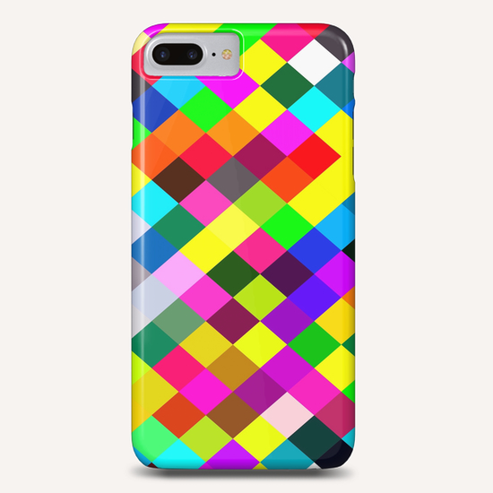 geometric square pixel pattern abstract in blue yellow pink green red Phone Case by Timmy333