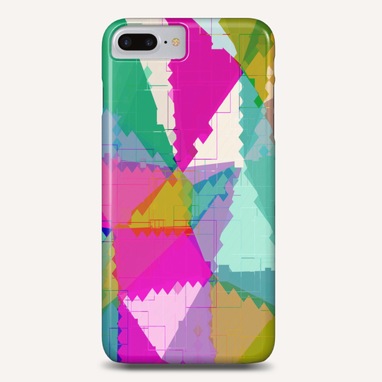 geometric square pixel and triangle pattern abstract in pink green blue Phone Case by Timmy333