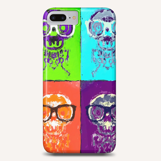 funny skull and bone with glasses with green blue orange and purple background Phone Case by Timmy333