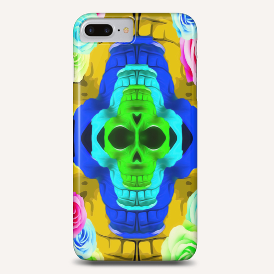 funny skull portrait with colorful roses in pink blue yellow green Phone Case by Timmy333