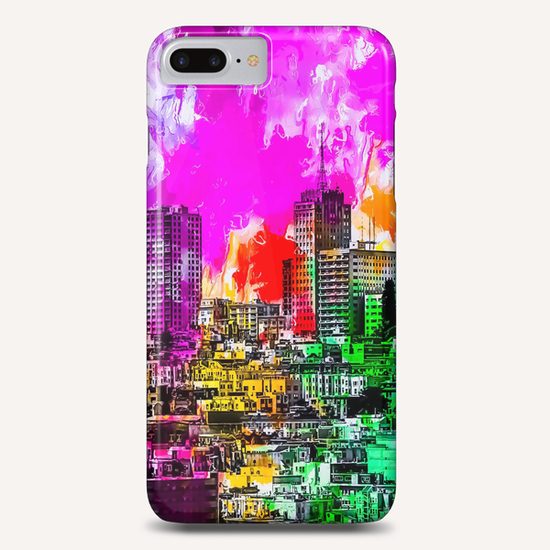 building in the city at San Francisco, USA with colorful painting abstract background Phone Case by Timmy333