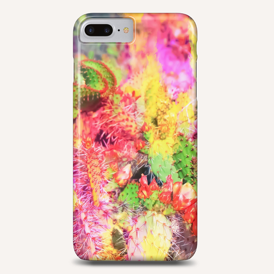 green cactus with flower in the desert with colorful painting abstract background  Phone Case by Timmy333