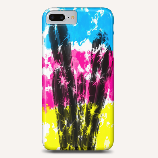 cactus with colorful painting abstract background in blue pink yellow Phone Case by Timmy333