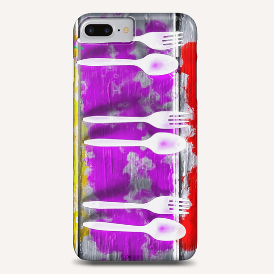 fork and spoon with splash painting texture abstract background in pink red yellow Phone Case by Timmy333