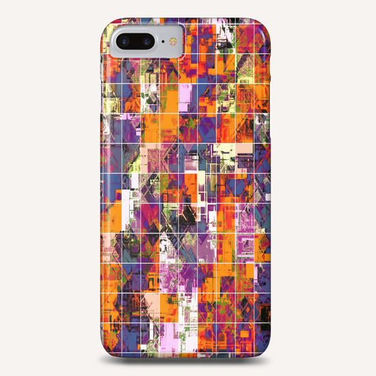 psychedelic geometric square pattern painting abstract background in orange blue pink red Phone Case by Timmy333