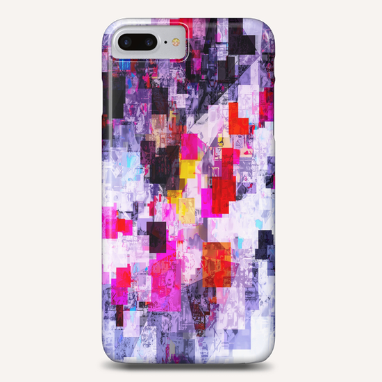 vintage psychedelic geometric square pixel pattern abstract in pink red blue purple Phone Case by Timmy333