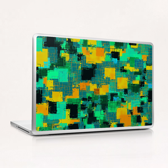 geometric square pattern abstract in green and yellow Laptop & iPad Skin by Timmy333