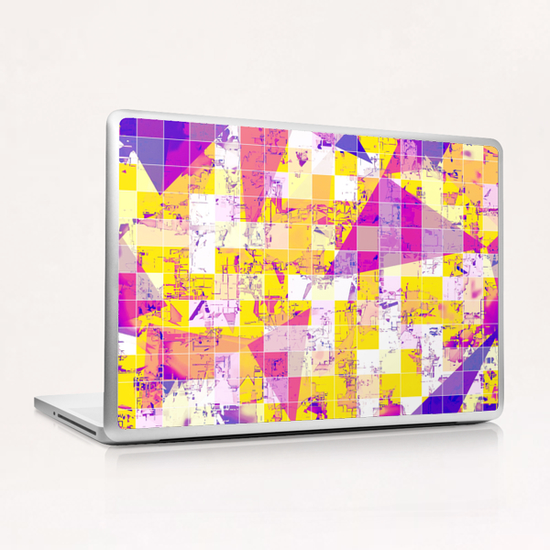 geometric square and triangle pattern abstract in pink yellow blue Laptop & iPad Skin by Timmy333