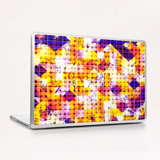 geometric square and circle pattern abstract in orange blue Laptop & iPad Skin by Timmy333