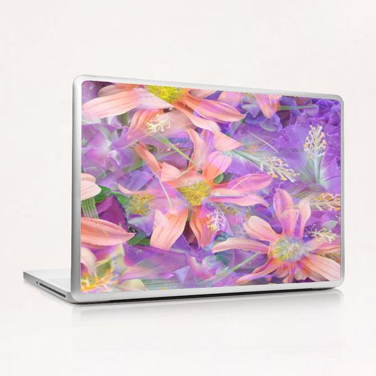 blooming pink daisy flower with purple flower background Laptop & iPad Skin by Timmy333