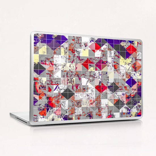 geometric square pixel pattern abstract in purple orange red Laptop & iPad Skin by Timmy333