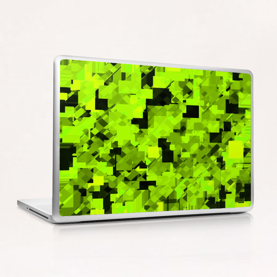 geometric square pixel pattern abstract background in green and black Laptop & iPad Skin by Timmy333