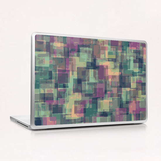 psychedelic geometric square pattern abstract in pink and green Laptop & iPad Skin by Timmy333