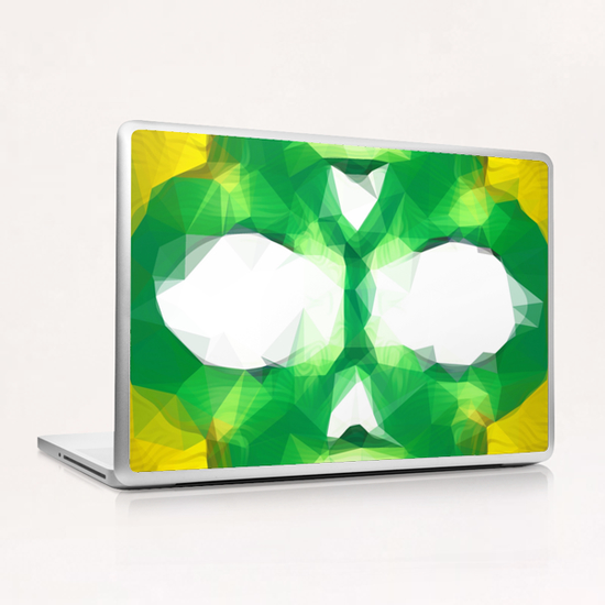 psychedelic skull art geometric triangle abstract pattern in green yellow Laptop & iPad Skin by Timmy333