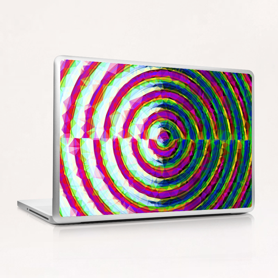 psychedelic geometric polygon pattern in circle shape with pink blue green Laptop & iPad Skin by Timmy333