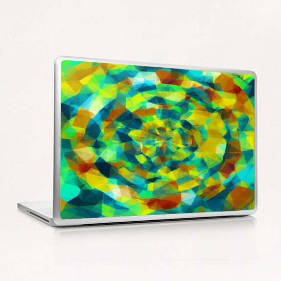 psychedelic geometric polygon pattern abstract in blue yellow green brown Laptop & iPad Skin by Timmy333