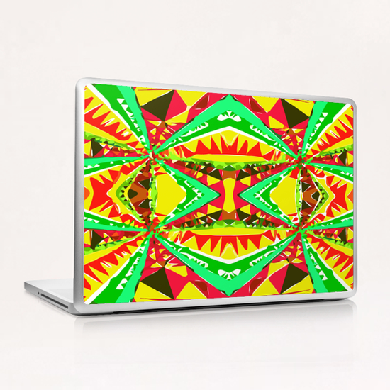 psychedelic geometric abstract pattern background in yellow red green Laptop & iPad Skin by Timmy333