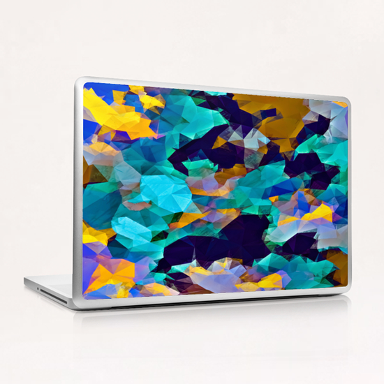 psychedelic geometric polygon abstract pattern in green blue brown yellow Laptop & iPad Skin by Timmy333