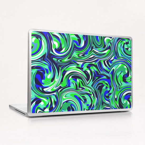 spiral line drawing abstract pattern in blue and green Laptop & iPad Skin by Timmy333