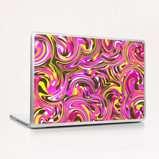 spiral line drawing abstract pattern in pink yellow black Laptop & iPad Skin by Timmy333