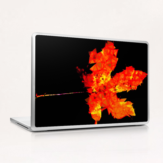 orange and yellow geometric polygon maple leaf abstract with black background Laptop & iPad Skin by Timmy333