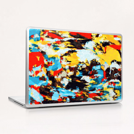 psychedelic geometric splash painting abstract pattern in yellow red blue brown Laptop & iPad Skin by Timmy333