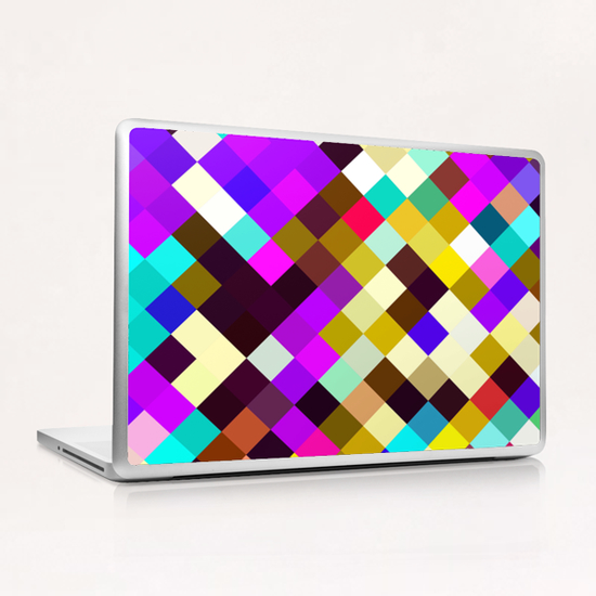 geometric square pixel pattern abstract in purple pink yellow blue brown Laptop & iPad Skin by Timmy333