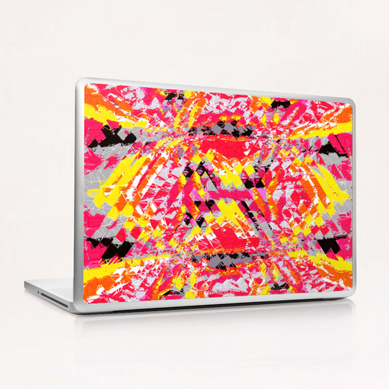 psychedelic geometric abstract pattern in red yellow black Laptop & iPad Skin by Timmy333