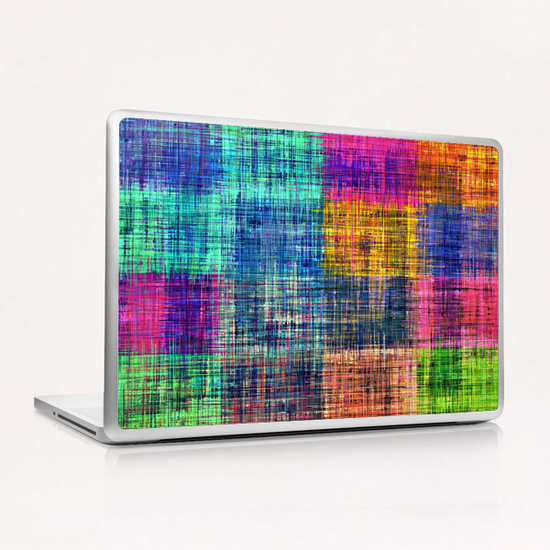 vintage square plaid pattern painting abstract in blue green brown pink Laptop & iPad Skin by Timmy333