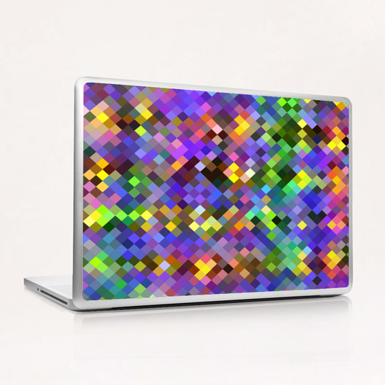 geometric square pixel pattern abstract in purple pink green yellow Laptop & iPad Skin by Timmy333