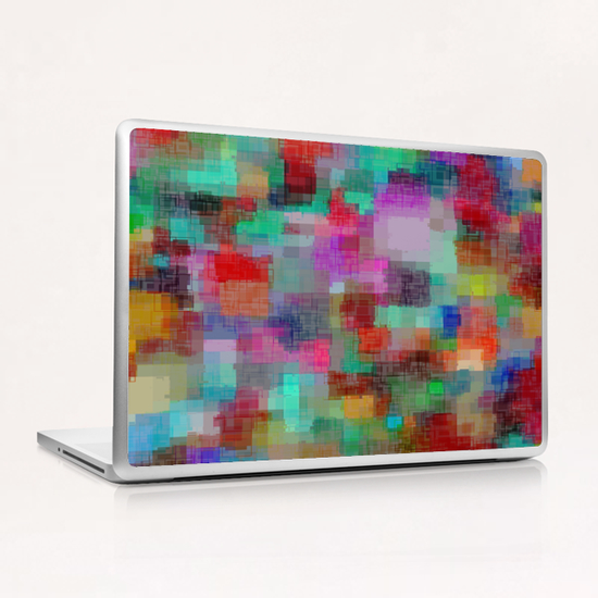 geometric square pixel pattern abstract in green blue red pink purple Laptop & iPad Skin by Timmy333