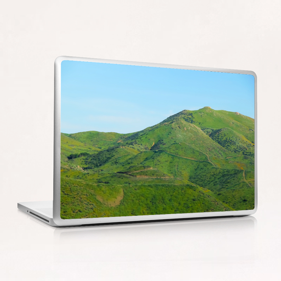 green field and green mountain with blue sky Laptop & iPad Skin by Timmy333