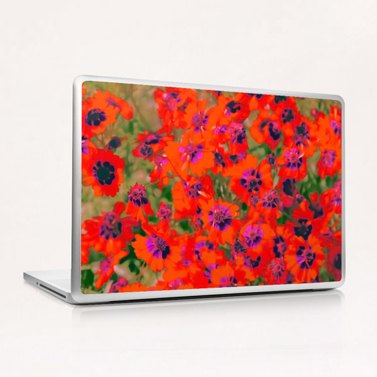 blooming red flower with green leaf background Laptop & iPad Skin by Timmy333