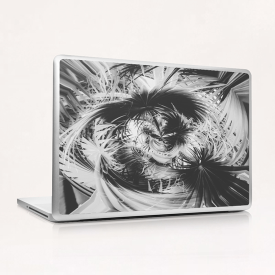 spiral palm leaves abstract background in black and white Laptop & iPad Skin by Timmy333