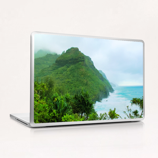 green mountain with blue ocean view at Kauai, Hawaii, USA Laptop & iPad Skin by Timmy333