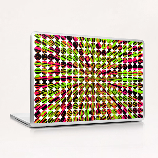 geometric circle abstract pattern in green and pink Laptop & iPad Skin by Timmy333