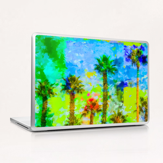 green palm tree with blue yellow green painting abstract background Laptop & iPad Skin by Timmy333