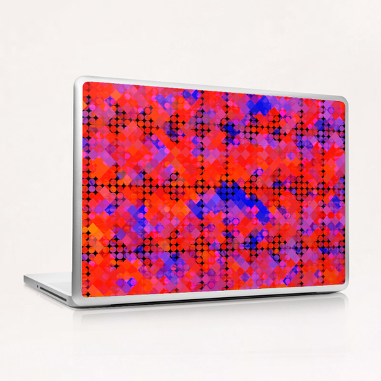 geometric circle and square pattern abstract in red orange blue Laptop & iPad Skin by Timmy333