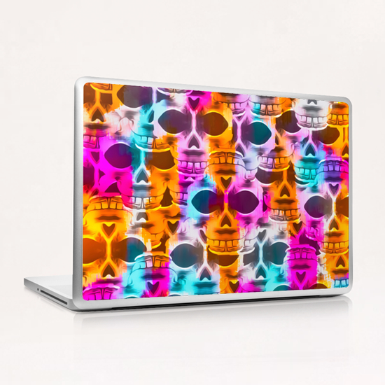 skull art portrait with colorful painting abstract in pink orange blue Laptop & iPad Skin by Timmy333