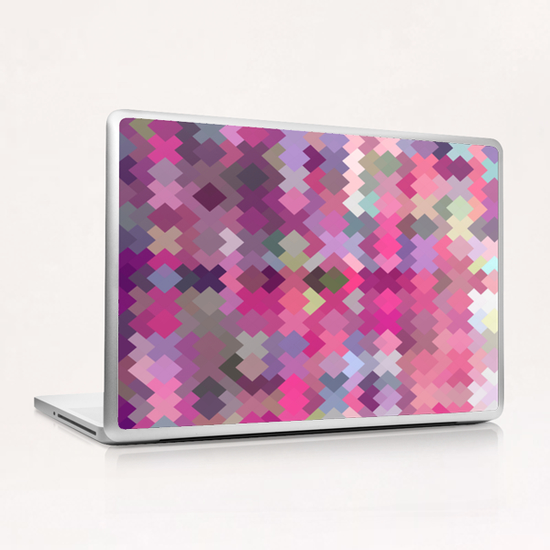 geometric square pixel pattern abstract in pink and purple Laptop & iPad Skin by Timmy333