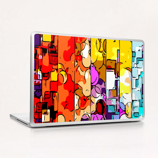 psychedelic geometric graffiti drawing and painting in orange pink red yellow blue brown purple and yellow Laptop & iPad Skin by Timmy333