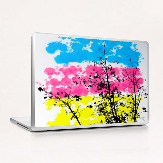 tree branch with leaf and painting texture abstract background in blue pink yellow Laptop & iPad Skin by Timmy333